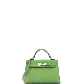 Hermes Kelly Mini II Bag Green Epsom with Palladium Hardware 20