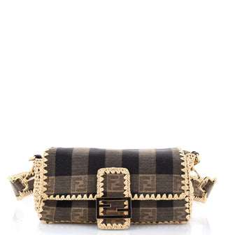Fendi Baguette NM Bag Pequin Canvas with Raffia Medium