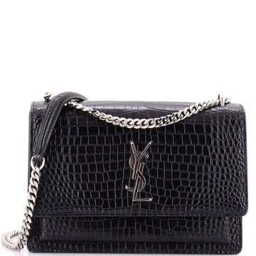 Saint Laurent Sunset Crossbody Bag Crocodile Embossed Leather Medium