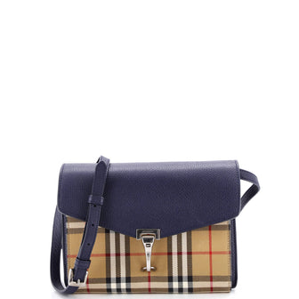 Burberry Macken Crossbody Bag Leather and Vintage Check Canvas Small