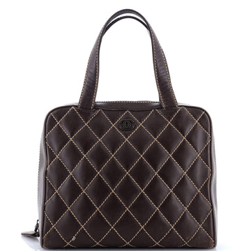 Chanel Surpique Zip Around Satchel Quilted Leather Medium