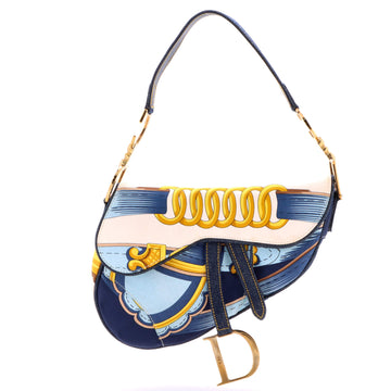 Christian Dior Vintage Saddle Bag Printed Satin Medium