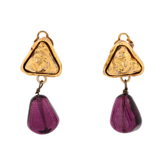 Chanel Vintage Triangle CC Teardrop Clip-On Earrings Metal with Gripoix