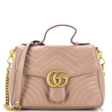 Gucci GG Marmont Top Handle Flap Bag Matelasse Leather Small