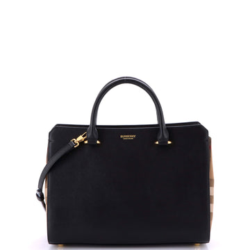 Burberry Banwell Tote Leather and House Check Canvas Small