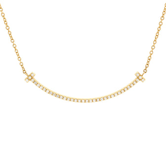 Tiffany & Co. T Smile Pendant Necklace 18K Yellow Gold and Diamonds Small