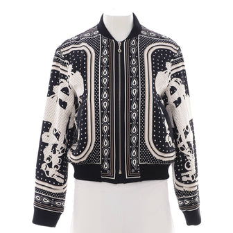 Hermes Women's Zip Bomber Jacket Printed Silk