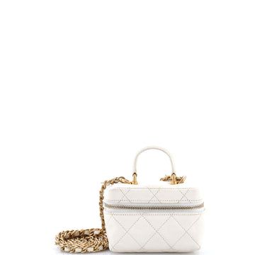 Chanel Top Handle Zip Around Vanity Case with Chain Quilted Caviar Mini