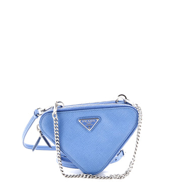 Prada Triangle Double Zip Pouch Bag with Chain Saffiano Leather Mini
