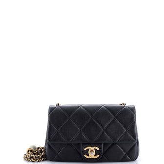 Chanel Double CC Pearl Flap Bag Quilted Lambskin Small