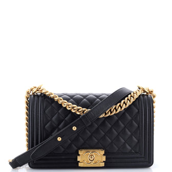 Chanel Boy Flap Bag Quilted Caviar Old Medium