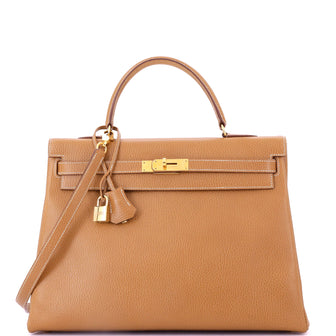 Hermes Kelly Handbag Brown Ardennes with Gold Hardware 35