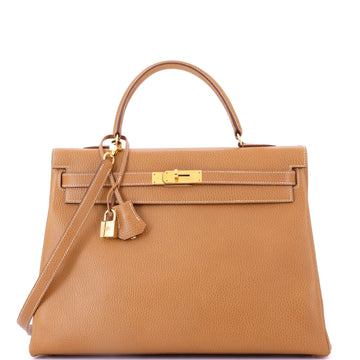 Hermes Kelly Handbag Brown Ardennes with Gold Hardware 35