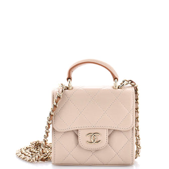 Chanel Square Classic Flap Top Handle Clutch with Chain Quilted Lambskin