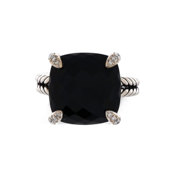 David Yurman Chatelaine Ring Sterling Silver with Onyx and Diamonds 14mm