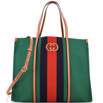 Gucci Interlocking G Web Tote Canvas Large