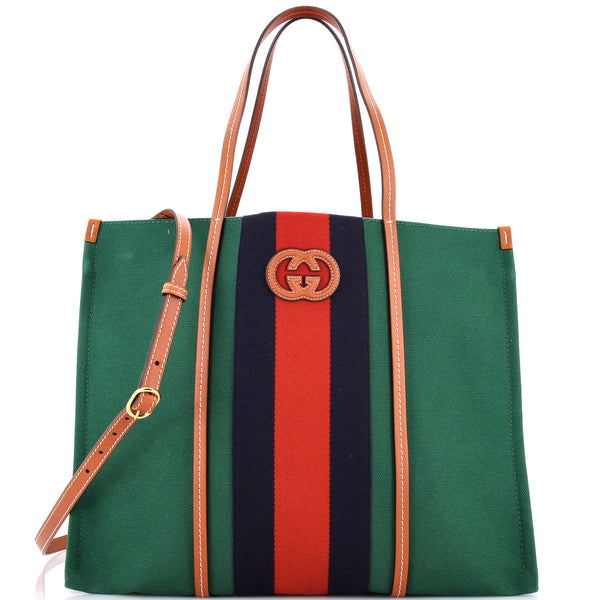 バッグ GUCCI INTERLOCKING ENAMEL TOTE HAND BAG Gucci Interlocking G Web Tote Canvas Large Green 3703231