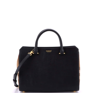 Burberry Banwell Tote Leather and House Check Canvas Small