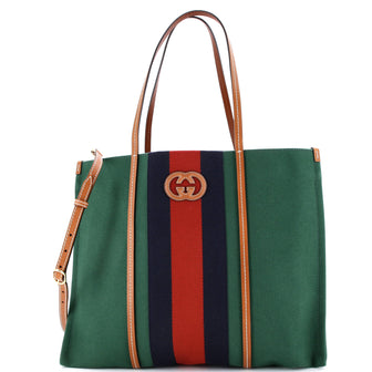 Gucci Interlocking G Web Tote Canvas Large