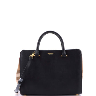 Burberry Banwell Tote Leather and House Check Canvas Small