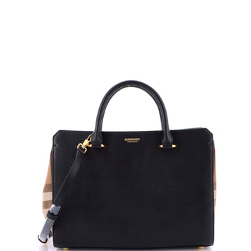 Burberry Banwell Tote Leather and House Check Canvas Small
