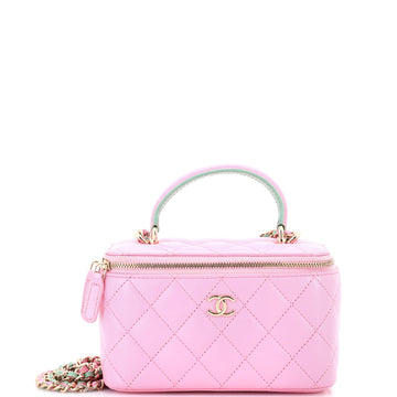 Chanel Classic Top Handle Vanity Case with Chain Quilted Lambskin Small