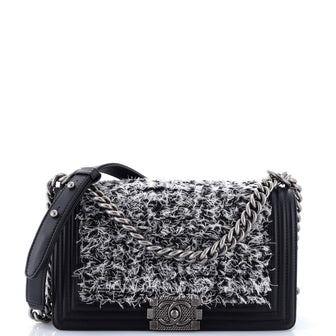 Chanel Boy Flap Bag Braided Tweed Old Medium
