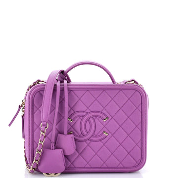 Chanel Filigree Vanity Case Quilted Caviar Large