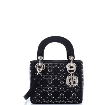 Christian Dior Lady Dior Bag Crystal Embellished Cannage Quilt Satin Mini