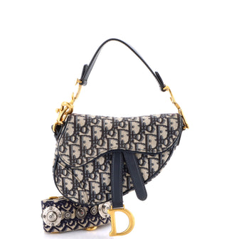 Christian Dior Saddle Handbag with Strap Oblique Canvas Mini