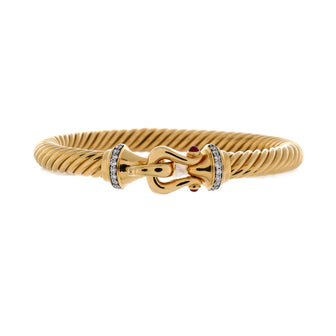David Yurman Cable Buckle Bracelet 18K Yellow Gold with Diamonds and Rubies 7mm