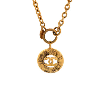 Chanel Vintage CC Round Cut-Out Pendant Necklace Metal