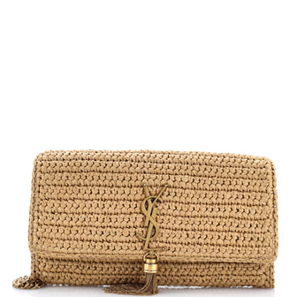 Saint Laurent Kate 99 Tassel Flap Bag Woven Raffia Medium