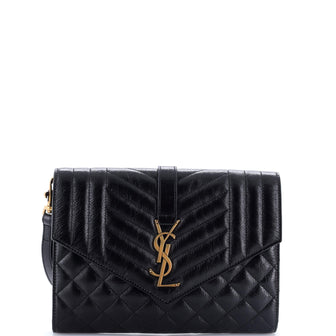 Saint Laurent Classic Monogram Envelope Wristlet Clutch Mixed Matelasse Leather