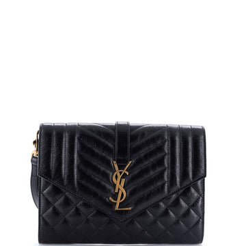 Saint Laurent Classic Monogram Envelope Wristlet Clutch Mixed Matelasse Leather