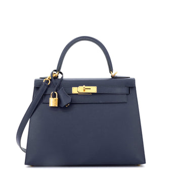 Hermes Kelly Handbag Blue Epsom with Gold Hardware 28