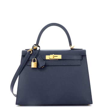 Hermes Kelly Handbag Blue Epsom with Gold Hardware 28
