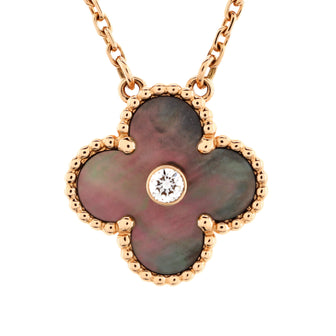 Van Cleef & Arpels Vintage Alhambra Pendant Necklace 18K Rose Gold and Mother of Pearl with Diamond