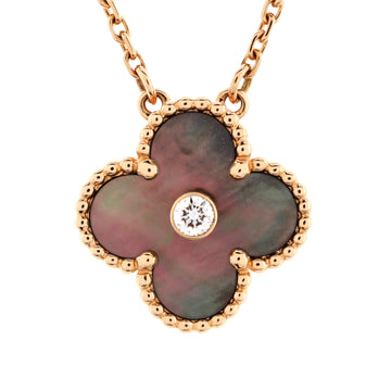 Van Cleef & Arpels Vintage Alhambra Pendant Necklace 18K Rose Gold and Mother of Pearl with Diamond