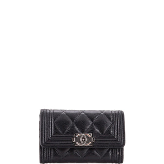 Chanel Boy Flap Card Case Quilted Caviar
