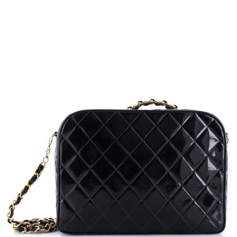 Chanel Vintage Chain Lunch Box Bag Quilted Patent Large