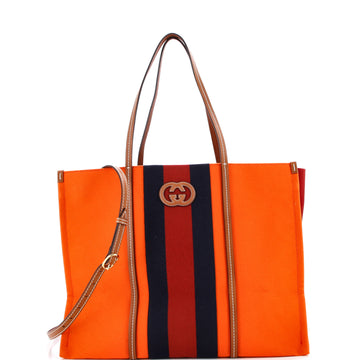 Gucci Interlocking G Web Tote Canvas Large