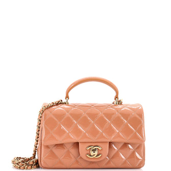 Chanel Classic Single Flap Top Handle Bag Quilted Patent Mini