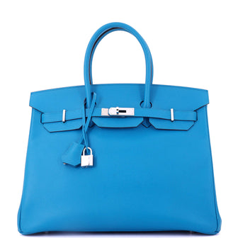 Hermes Birkin Handbag Blue Epsom with Palladium Hardware 35