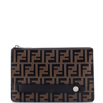 Fendi Handle Clutch Zucca Embossed Leather