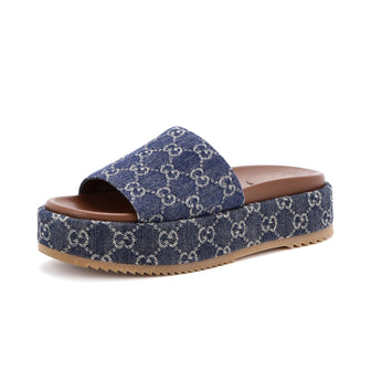 Gucci Women's Angelina Platform Slide Sandals GG Denim