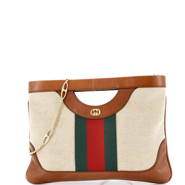 Gucci Cut Out Handle Chain Tote Vintage Web Canvas Large