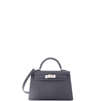 Hermes Kelly Mini II Bag Grey Epsom with Electrum Hardware 20