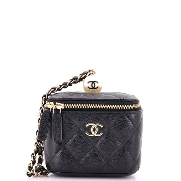 Chanel Classic Pearl Vanity Case with Chain Quilted Caviar Mini