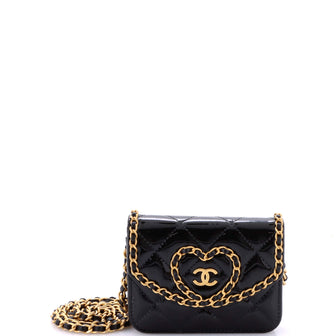 Chanel Heart Chain Flap Bag Quilted Patent Mini